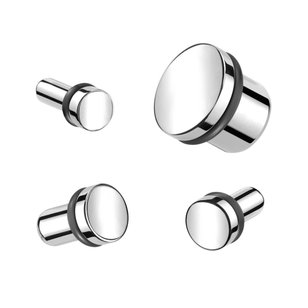 90 PcsHigh Polished Surgical Steel Single Flare Solid Plug with 1-Black O-Ring