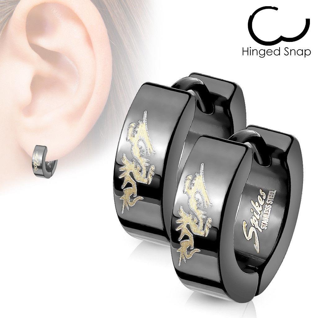 316L Surgical Steel Pair ofDragon on Black Hinged Hoop Earring 316L...
