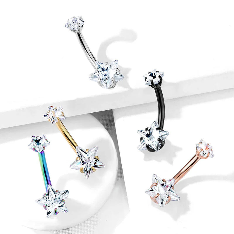 All 316L Surgical Steel Prong Set Double Star CZ Internally Threaded...