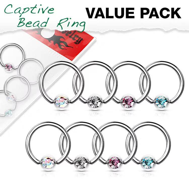 Annealed 316L Surgical Steel Captive Bead Rings with Crystal Set Ball