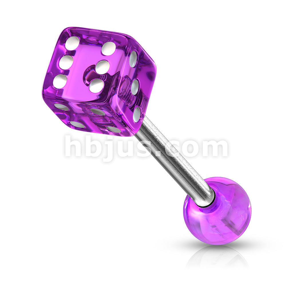 316L Surgical Steel 10,12,14ga Barbell W/ 1 Acrylic Dice End - Image 2