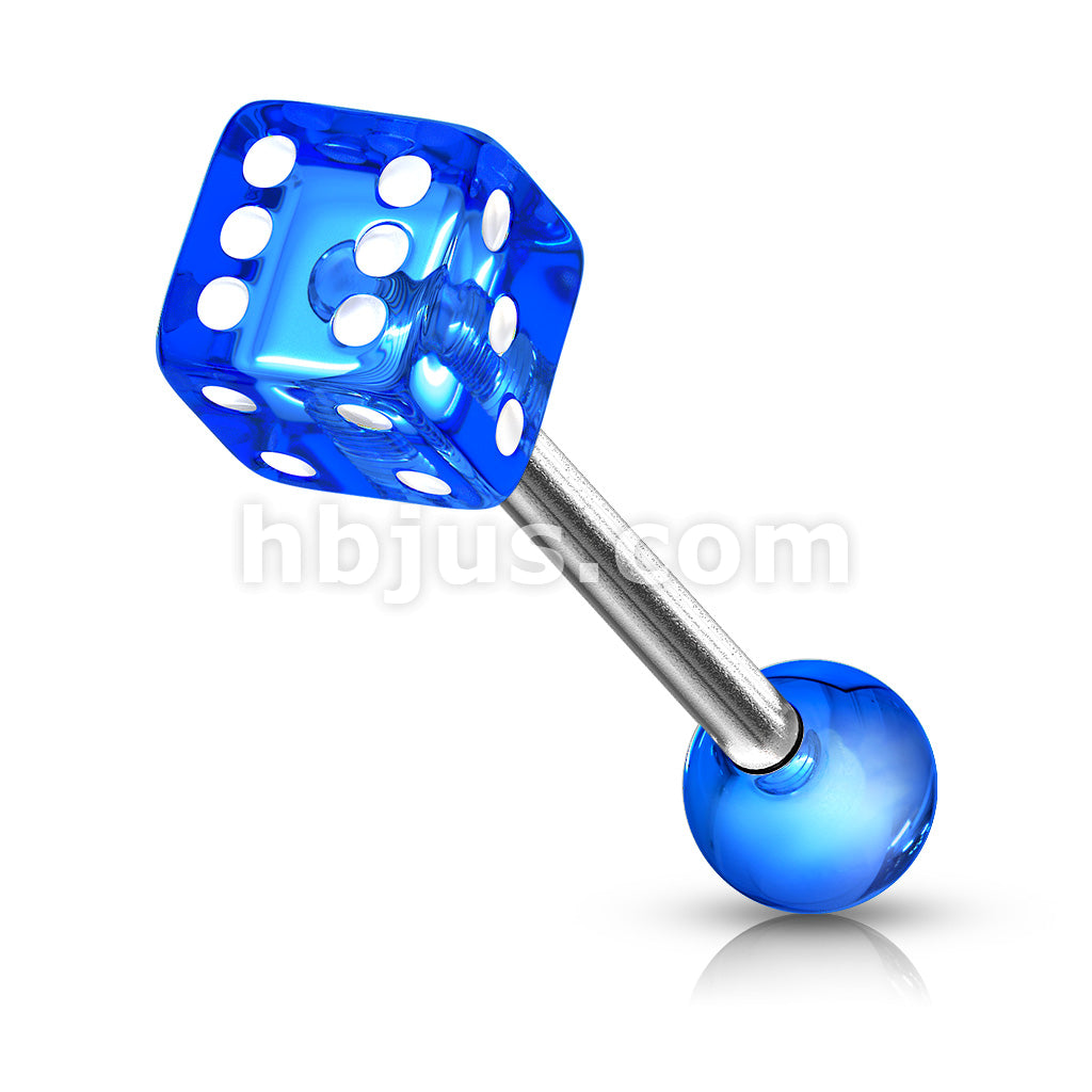 316L Surgical Steel 10,12,14ga Barbell W/ 1 Acrylic Dice End - Image 3