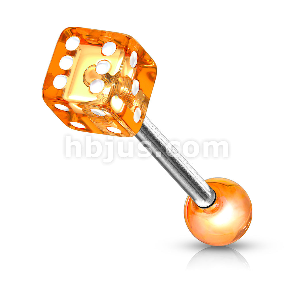 316L Surgical Steel 10,12,14ga Barbell W/ 1 Acrylic Dice End - Image 7