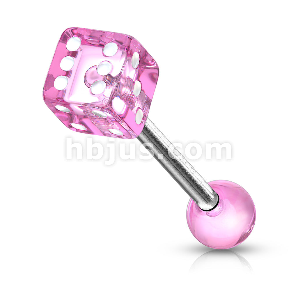 316L Surgical Steel 10,12,14ga Barbell W/ 1 Acrylic Dice End - Image 8