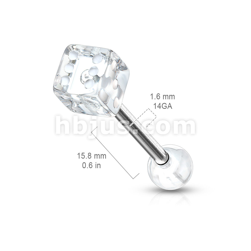 316L Surgical Steel 10,12,14ga Barbell W/ 1 Acrylic Dice End - Image 10