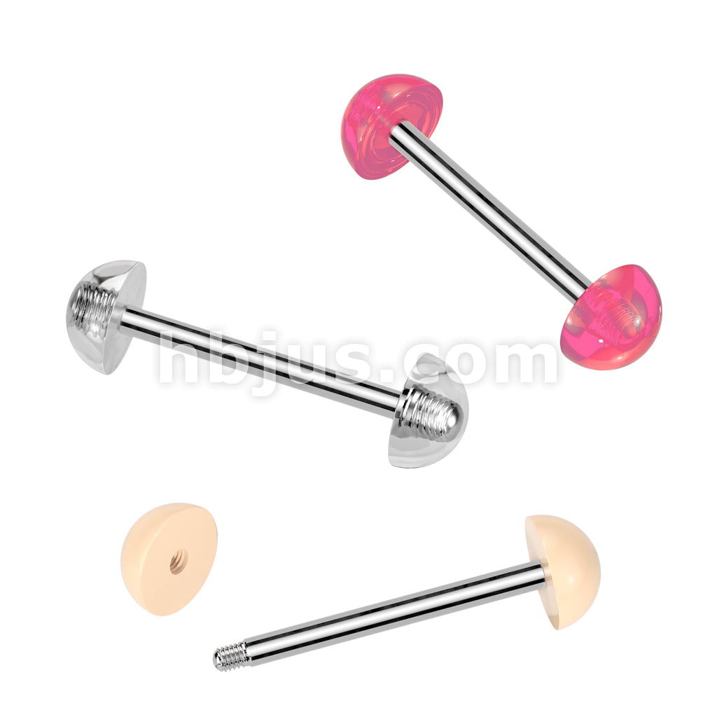 316L Surgical Steel 316L Surgical Steel Barbells With Acrylic Dome Ends