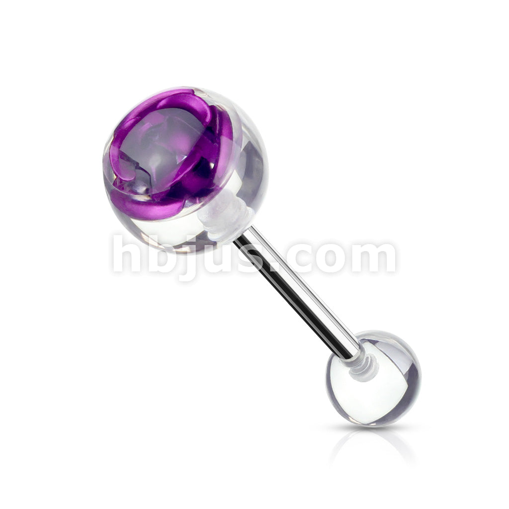 Metal Rose Embedded in Clear Ball Top 316L Surgical Steel Barbell - Image 2