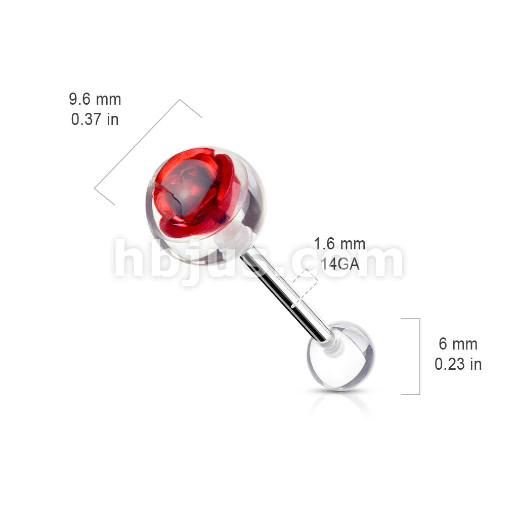 Metal Rose Embedded in Clear Ball Top 316L Surgical Steel Barbell - Image 6