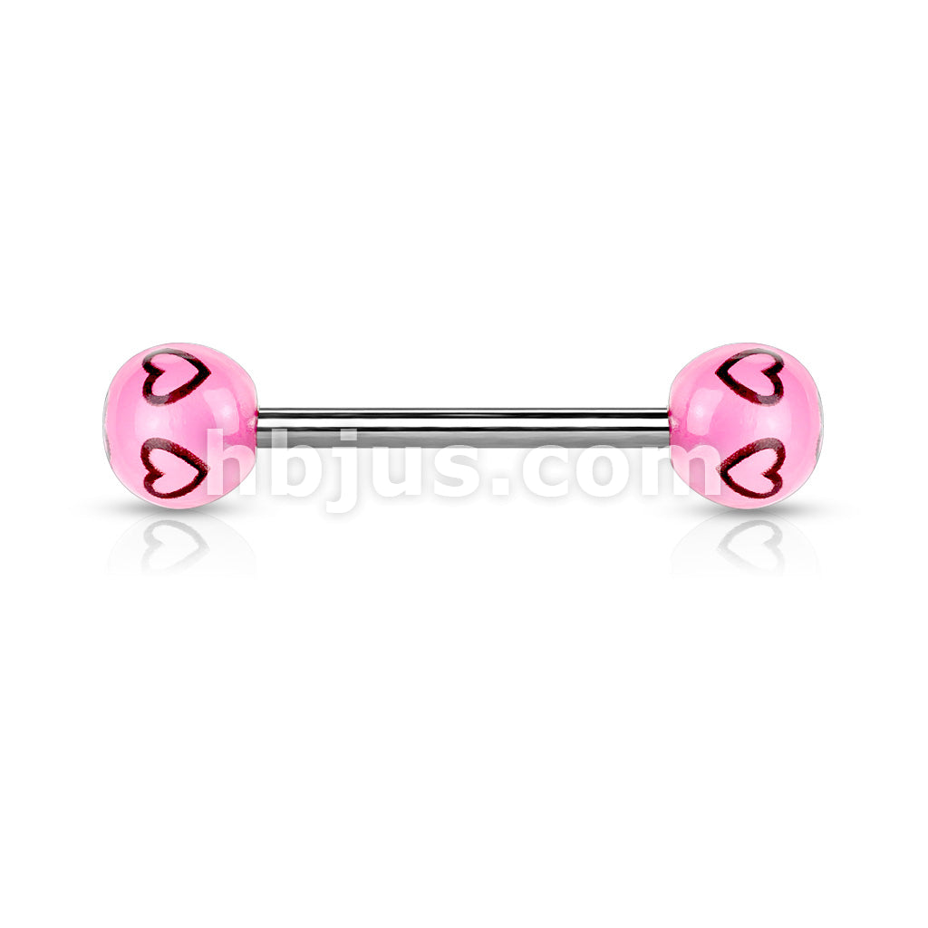 Printed Multi Heart Balls 316L Barbell - Image 3