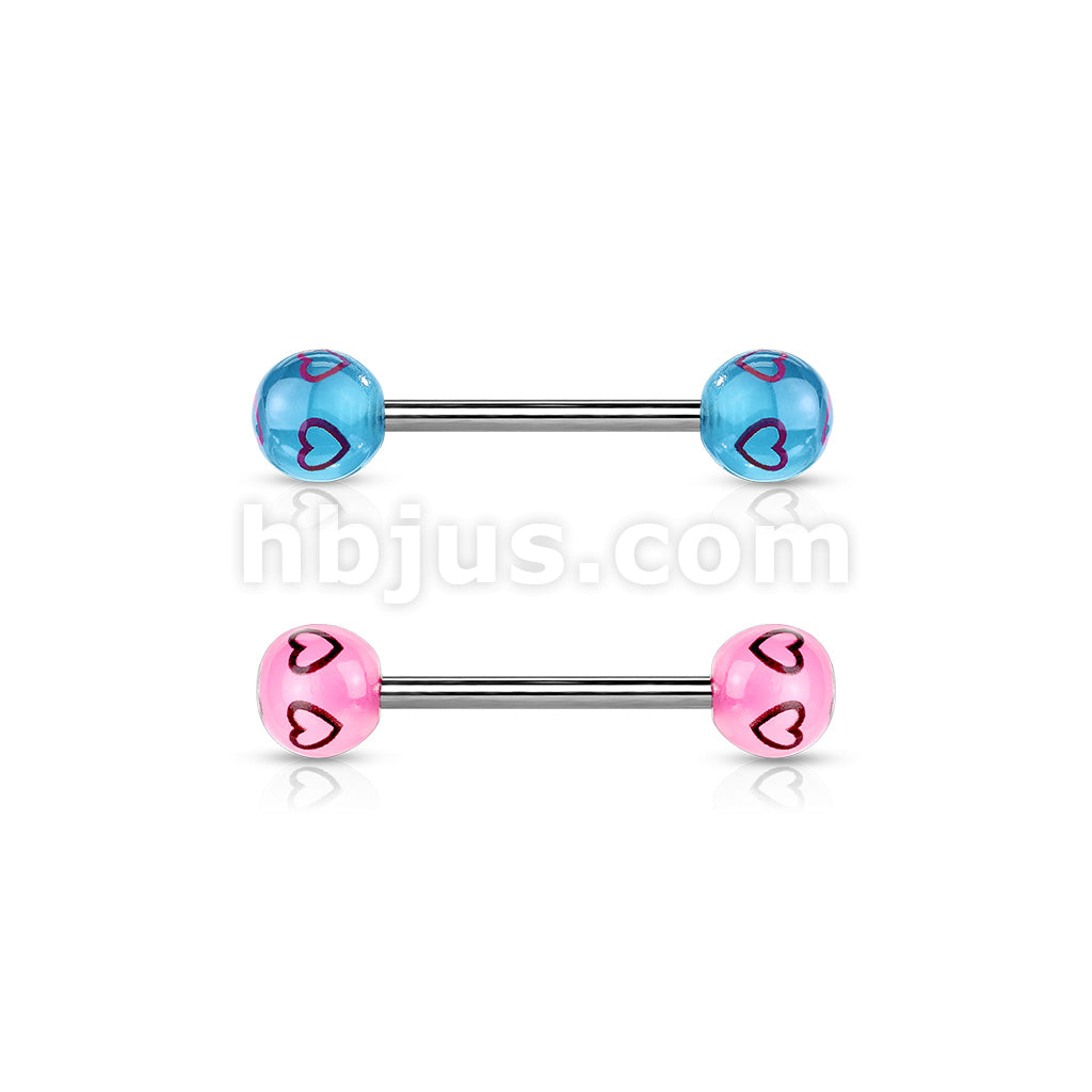 Printed Multi Heart Balls 316L Barbell - Image 5