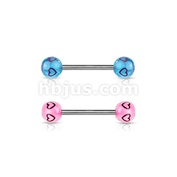 Printed Multi Heart Balls 316L Barbell - Image 5