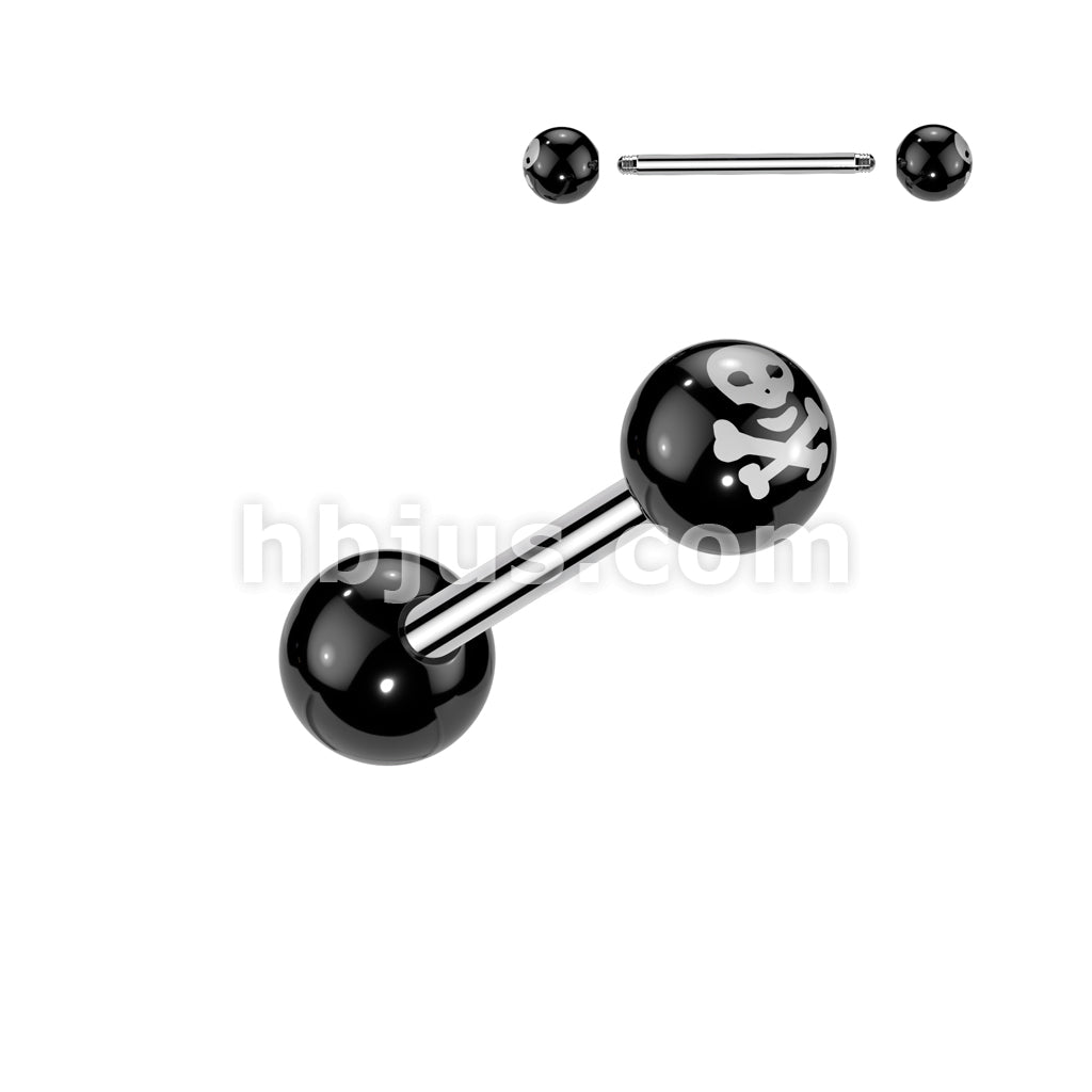 Crossbone  Acrylic Balls 316L Surgical Steel Barbell - Image 2