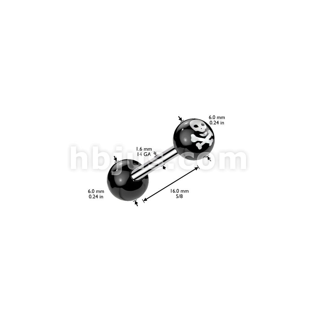 Crossbone  Acrylic Balls 316L Surgical Steel Barbell - Image 4