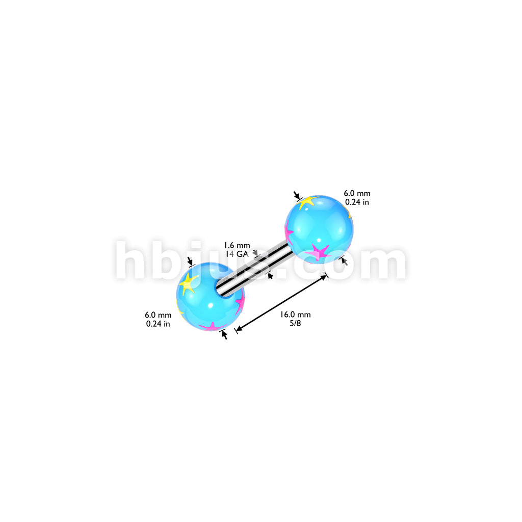 Multi Colored Starburst Acrylic Ball 316L Surgical Steel Barbell - Image 5