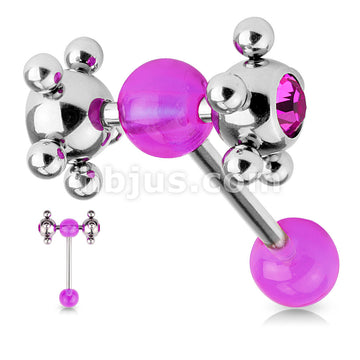 Barbell w/ Acrylic Ball & Clear Gem Set Multi Steel Ball - Image 2