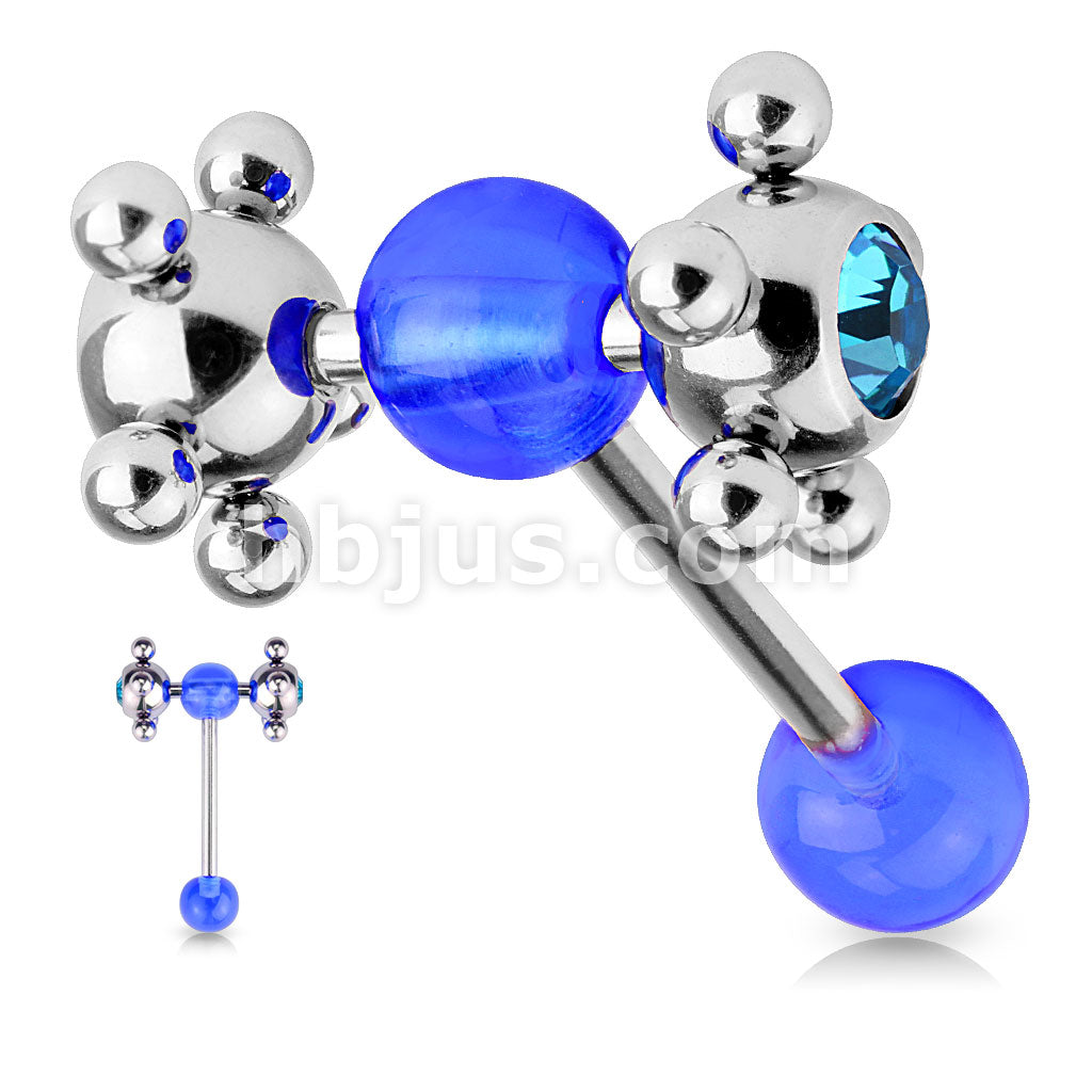 Barbell w/ Acrylic Ball & Clear Gem Set Multi Steel Ball - Image 3