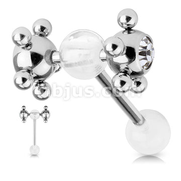 Barbell w/ Acrylic Ball & Clear Gem Set Multi Steel Ball - Image 4