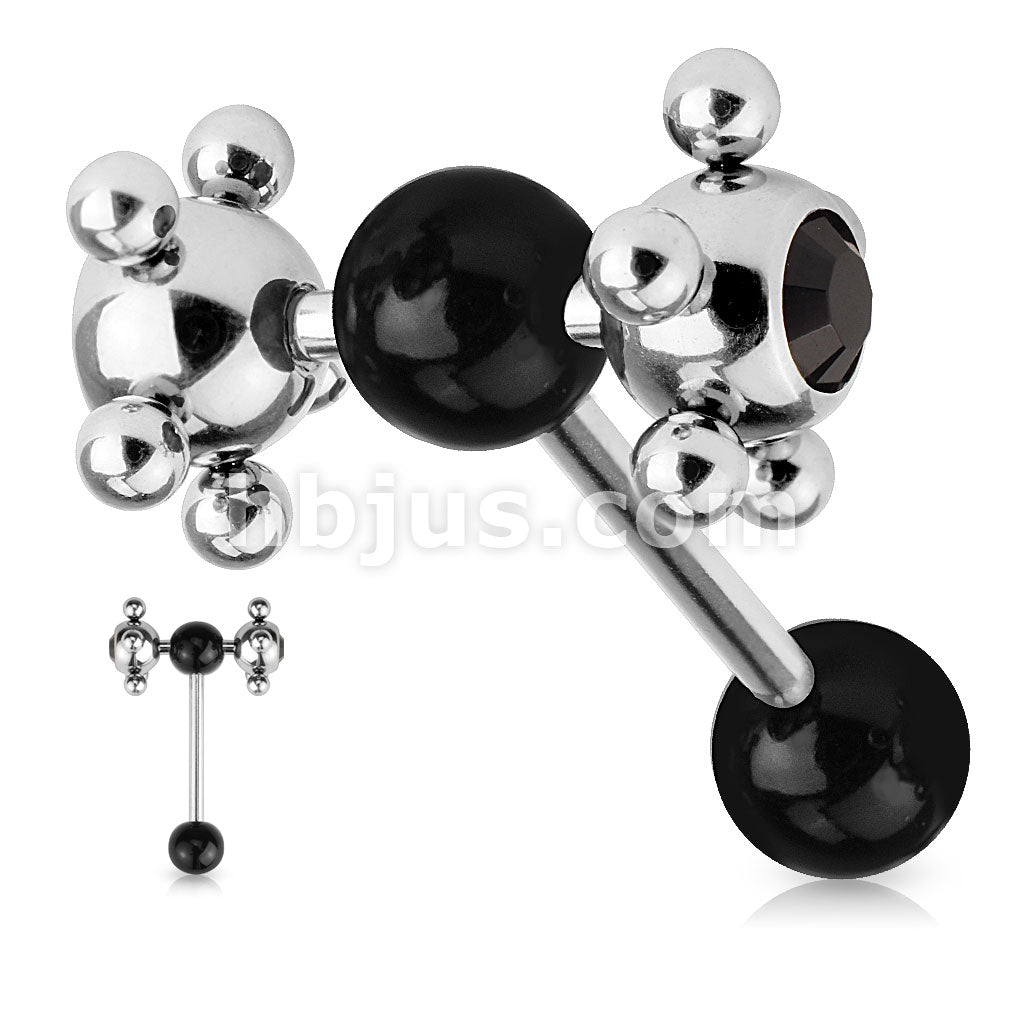 Barbell w/ Acrylic Ball & Clear Gem Set Multi Steel Ball - Image 5