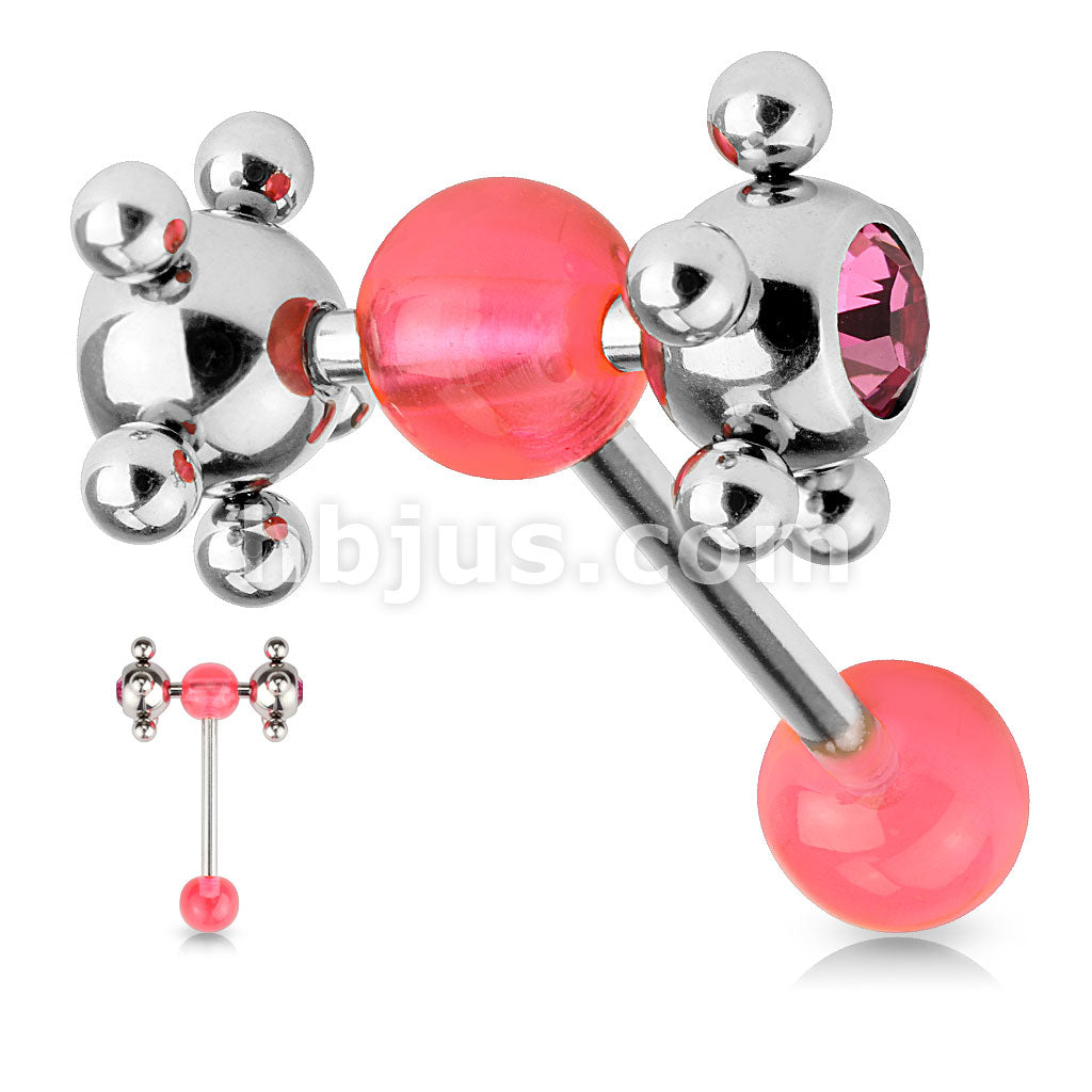Barbell w/ Acrylic Ball & Clear Gem Set Multi Steel Ball - Image 6