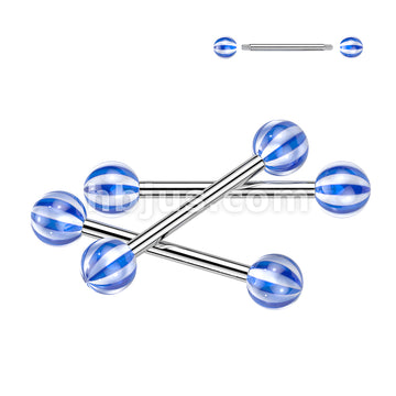 24 Pc Assorted Pack of 316L Surgical Steel Barbells With Candy Striped Acrylic Balls - Image 3