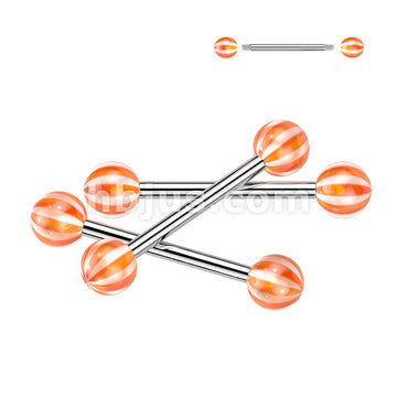 24 Pc Assorted Pack of 316L Surgical Steel Barbells With Candy Striped Acrylic Balls - Image 6