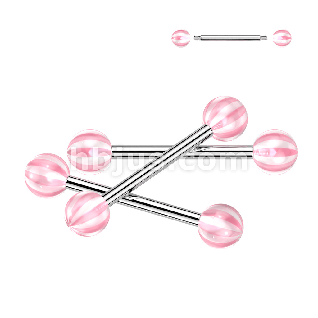 24 Pc Assorted Pack of 316L Surgical Steel Barbells With Candy Striped Acrylic Balls - Image 7