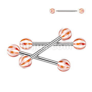 24 Pc Assorted Pack of 316L Surgical Steel Barbells With Candy Striped Acrylic Balls - Image 8