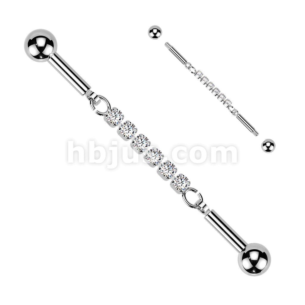 316L Surgical Steel 316L Industrial Barbell With Centered 6 Crystal... - Image 2