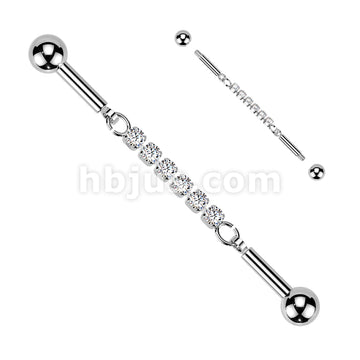 316L Surgical Steel 316L Industrial Barbell With Centered 6 Crystal... - Image 2