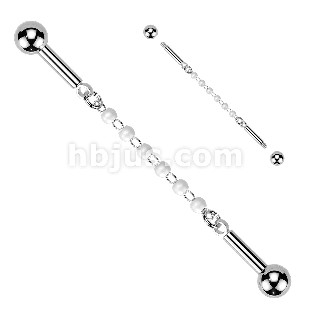 316L Surgical Steel 316L Industrial Barbell With Centered 6 Pearl... - Image 2