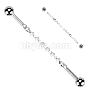 316L Surgical Steel 316L Industrial Barbell With Centered 6 Pearl... - Image 2