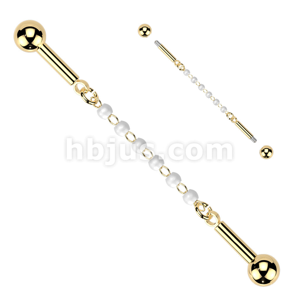 316L Surgical Steel 316L Industrial Barbell With Centered 6 Pearl... - Image 3