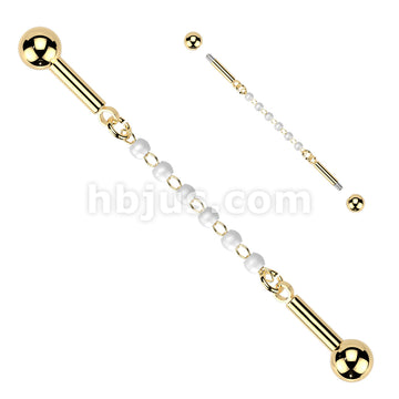 316L Surgical Steel 316L Industrial Barbell With Centered 6 Pearl... - Image 3