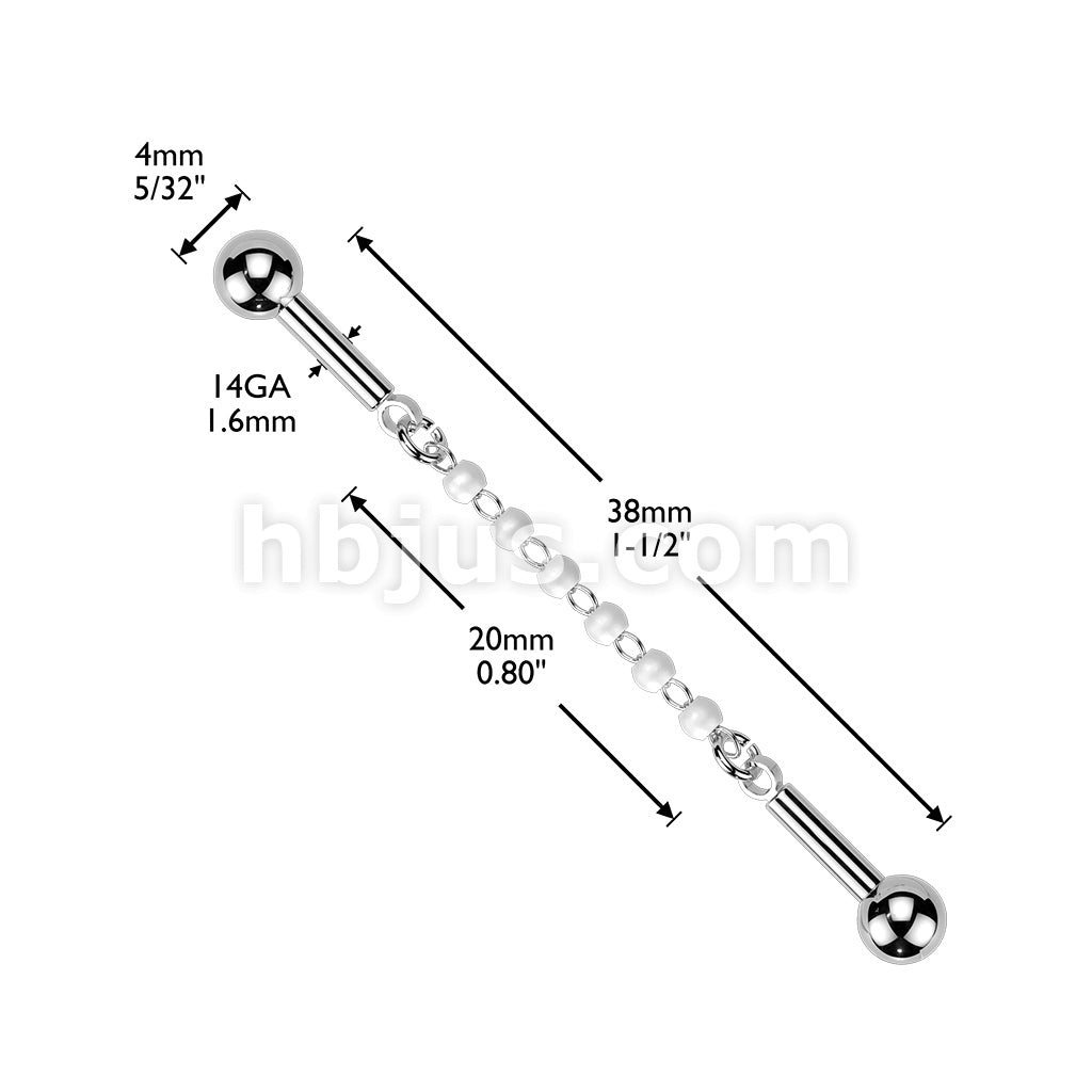 316L Surgical Steel 316L Industrial Barbell With Centered 6 Pearl... - Image 4