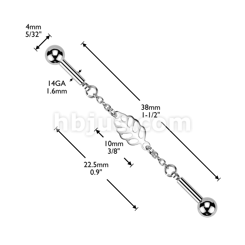 316L Surgical Steel 316L Industrial Barbell With Centered Leaf... - Image 4
