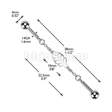 316L Surgical Steel 316L Industrial Barbell With Centered Leaf... - Image 4