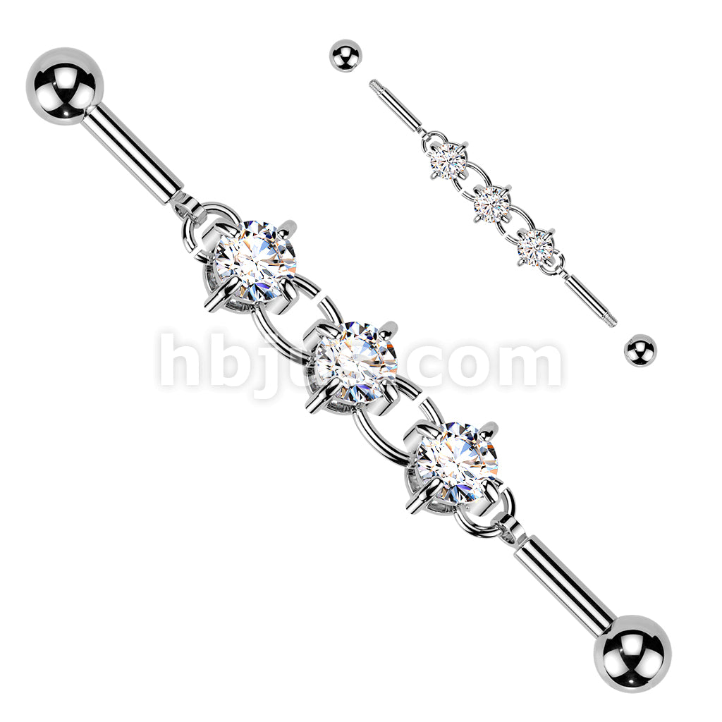 316L Surgical Steel 316L Industrial Barbell With Centered 3 Round Prong... - Image 2