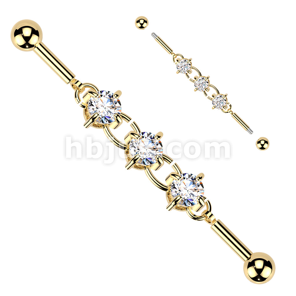 316L Surgical Steel 316L Industrial Barbell With Centered 3 Round Prong... - Image 3