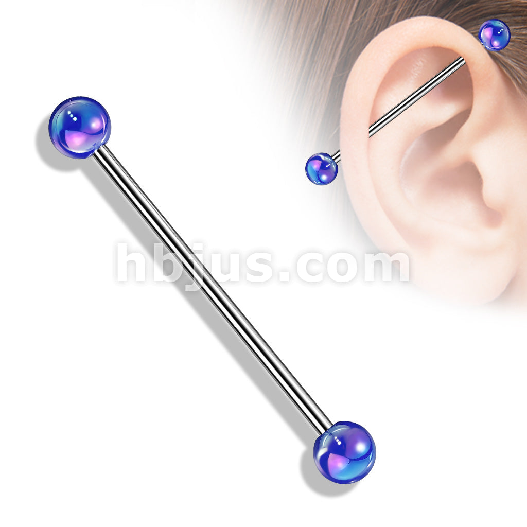 316L Surgical Steel Industrial Barbell with Metallic Coated Acrylic Ball - Image 3