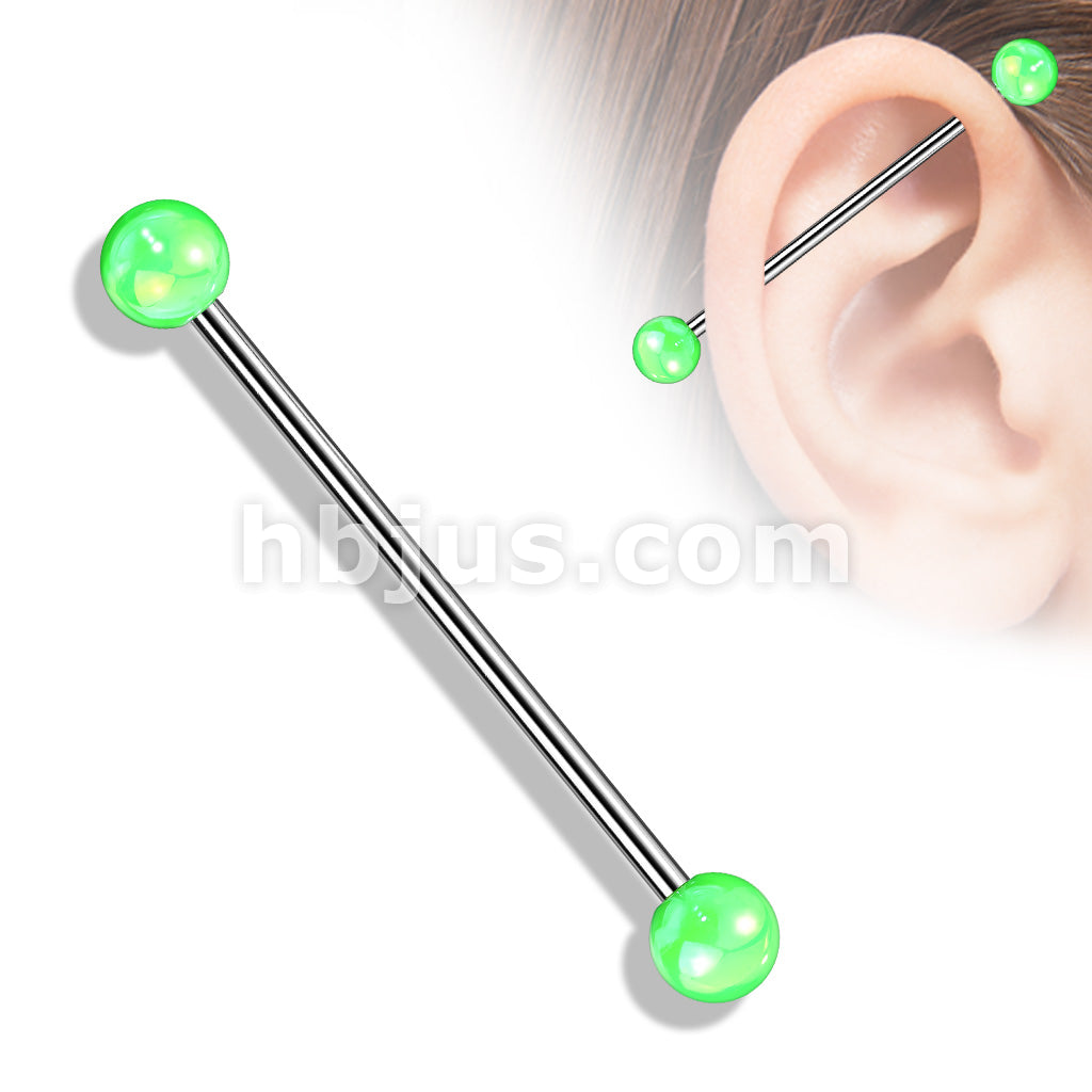 316L Surgical Steel Industrial Barbell with Metallic Coated Acrylic Ball - Image 4