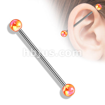 316L Surgical Steel Industrial Barbell with Metallic Coated Acrylic Ball - Image 5
