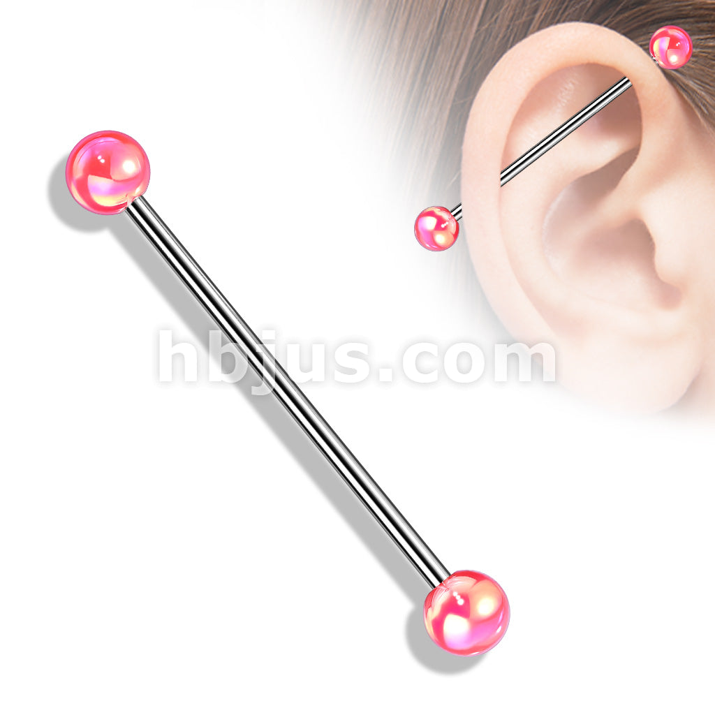 316L Surgical Steel Industrial Barbell with Metallic Coated Acrylic Ball - Image 6