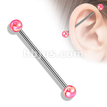 316L Surgical Steel Industrial Barbell with Metallic Coated Acrylic Ball - Image 6