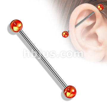 316L Surgical Steel Industrial Barbell with Metallic Coated Acrylic Ball - Image 7