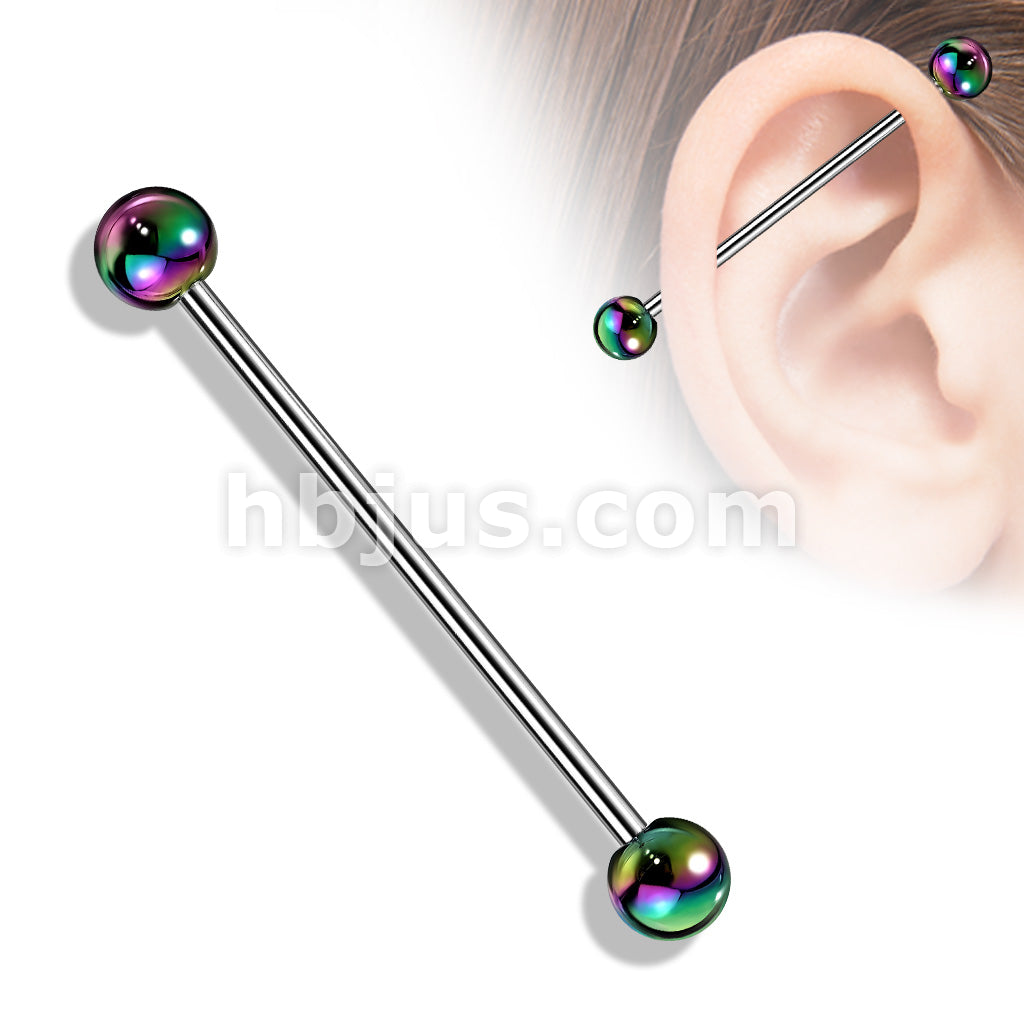 316L Surgical Steel Industrial Barbell with Metallic Coated Acrylic Ball - Image 8