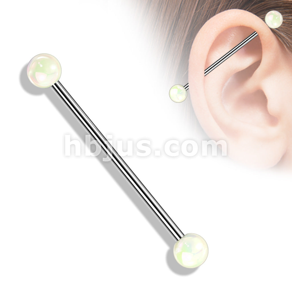 316L Surgical Steel Industrial Barbell with Metallic Coated Acrylic Ball - Image 9