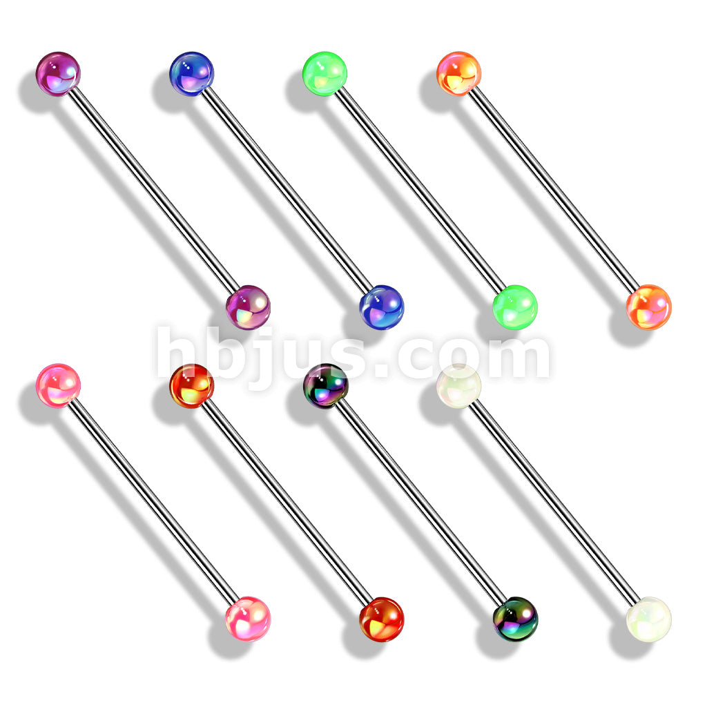 316L Surgical Steel Industrial Barbell with Metallic Coated Acrylic Ball - Image 10