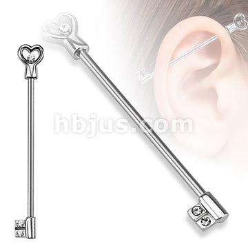 316L Surgical Steel Heart Key with CZs Industrial Barbell - Image 2