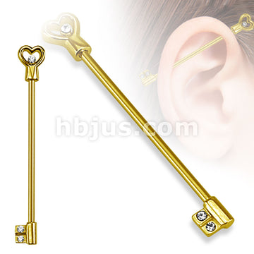 316L Surgical Steel Heart Key with CZs Industrial Barbell - Image 3