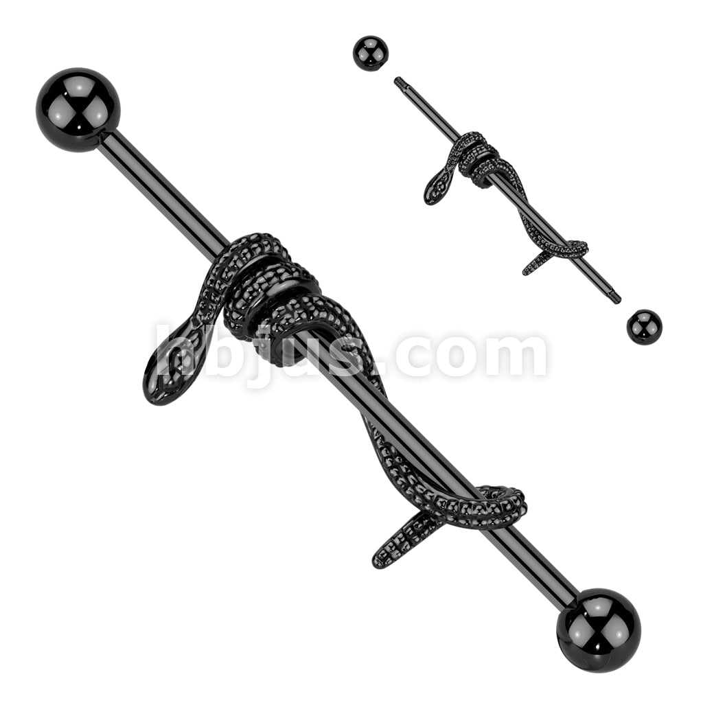 316L Surgical Steel Industrial Barbell With Snake Wrapped Bar - Image 2
